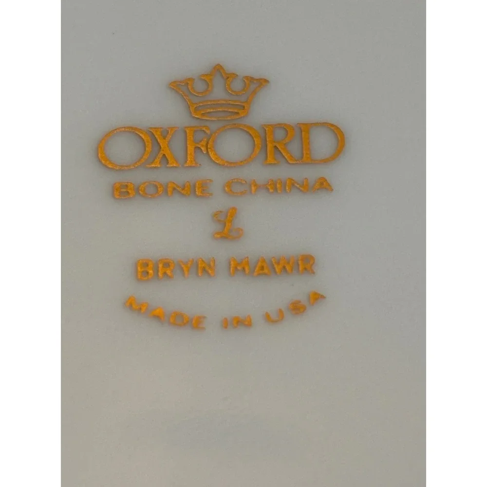 Oxford Bone China Bryn‎ Mawr Saucers Set of 4 Blue Floral Gold Trim Made in USA
